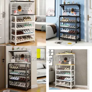 Multi-Tier Entryway Organizer Rack With Shoe Storage Hanging Fixture