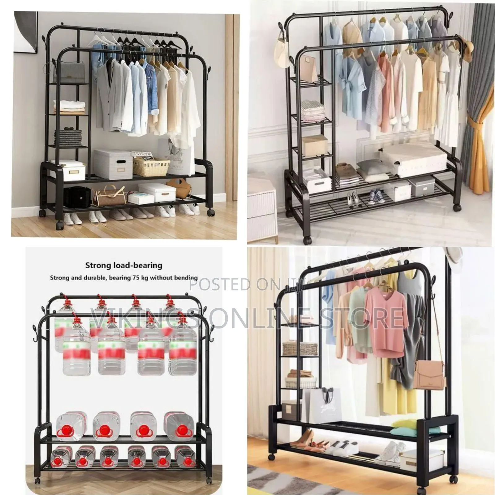 Heavy-Duty Double Rail 5-Tier Garment Rack With Shelves - Multicolor