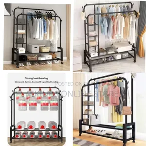 Heavy-Duty Double Rail 5-Tier Garment Rack With Shelves - Multicolor