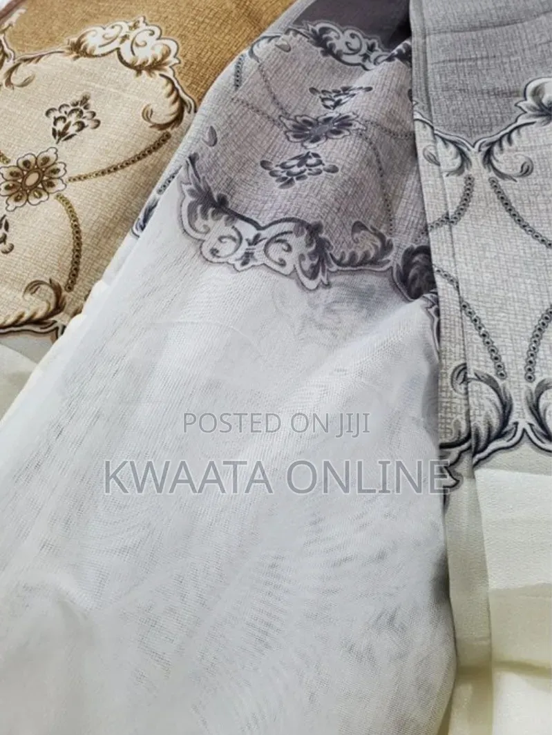 Elegant 3-Piece Marble Curtains Set (2pc Curtain + 1 PC Net) Eyelets