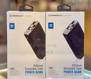 Powerology 20,000mah Retractable Cable Power Bank 35w