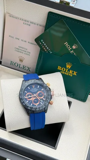 Blue Colored Rubber Strapped Men's Rolex Analog Wrist Time Piece