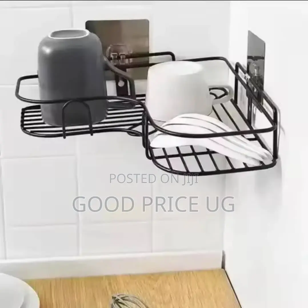 Metal Wall-Mounted Corner Shelf for Bathroom or Kitchen Storage.