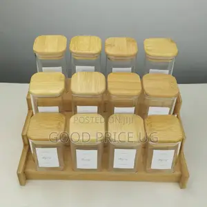 This Is a 12-Piece Square Glass Spice Jar Set