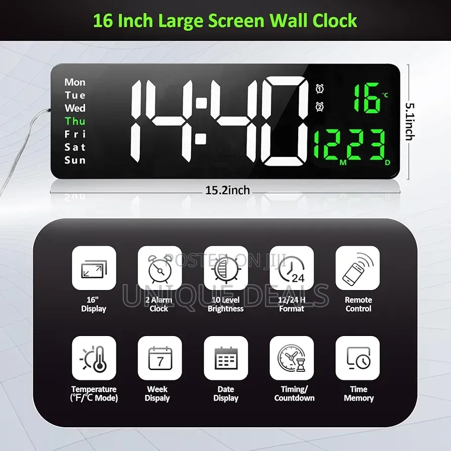 Large Digital Wall Clock,16 Inch Digital Wall Clock With Time Date
