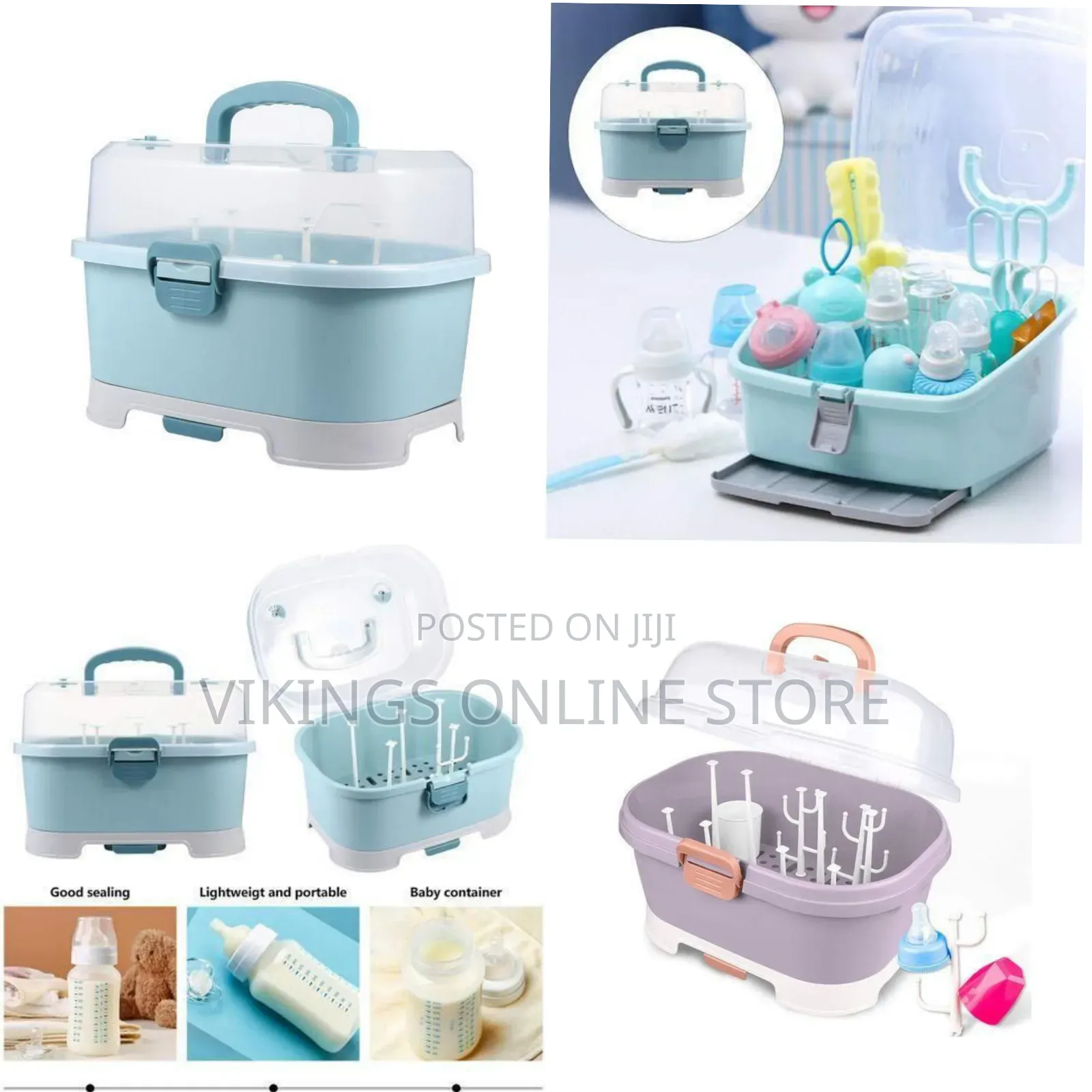 Portable Baby Bottle Drying Rack and Storage Container - Multicolor