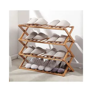 4 Layers Bamboo Foldable Shoe Rack