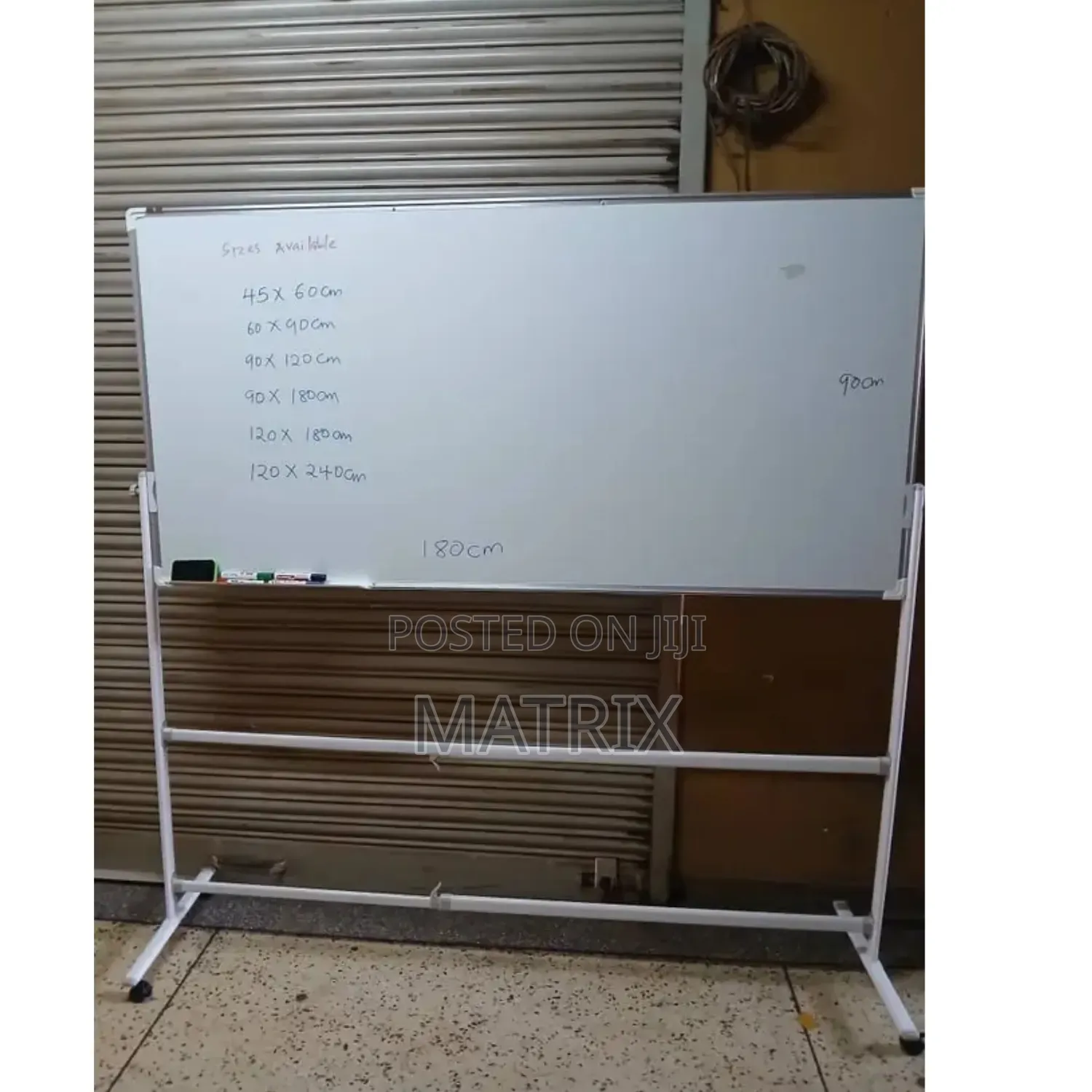 Whiteboard (90x180cm) With Adjustable Stand Plus Markers Eraser