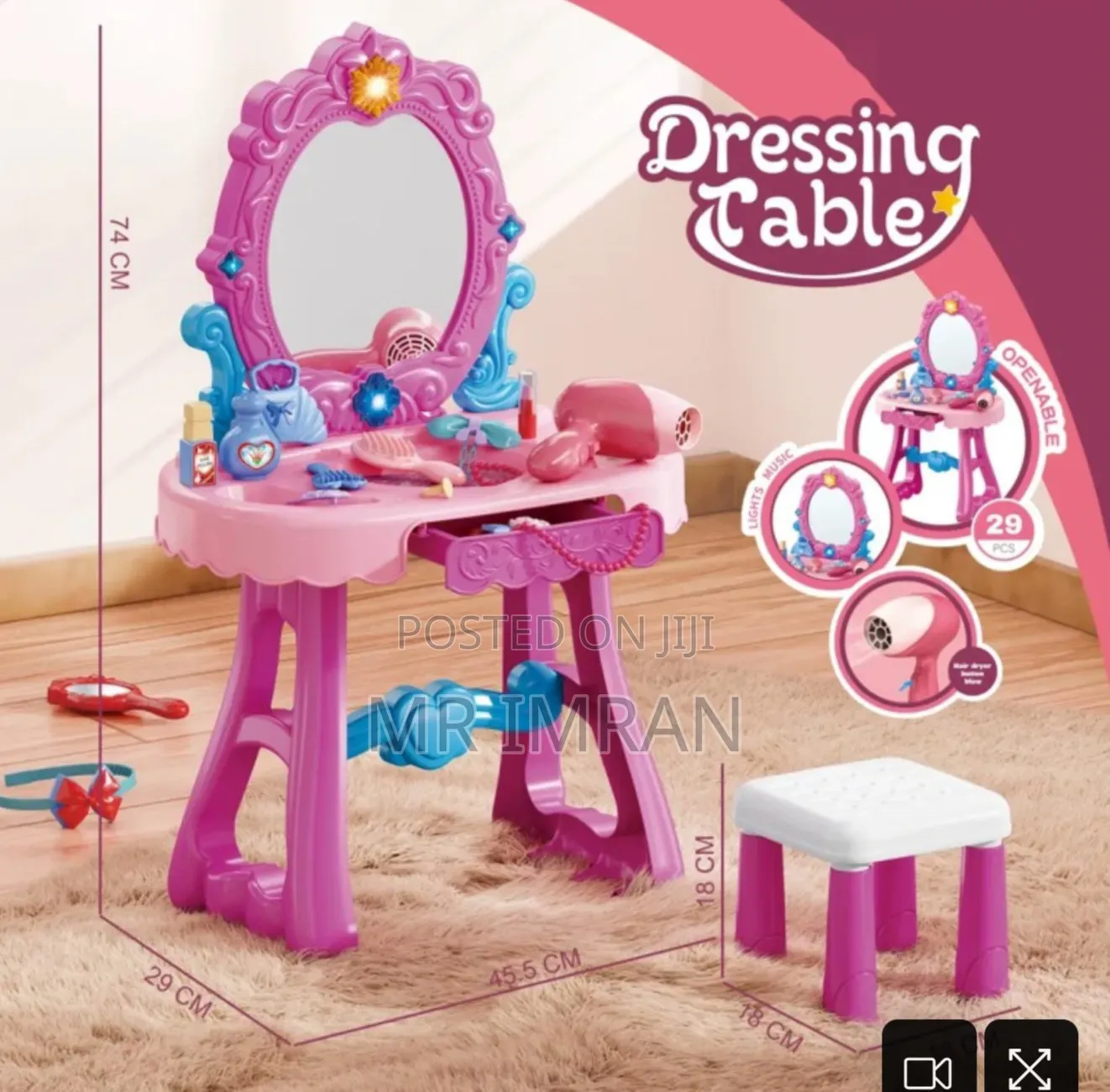 29-Piece Kids' Pretend Play Dressing Table and Vanity Set