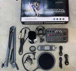 F999 Soundcard Podcast Equipment Bundle With Condenser Microphone