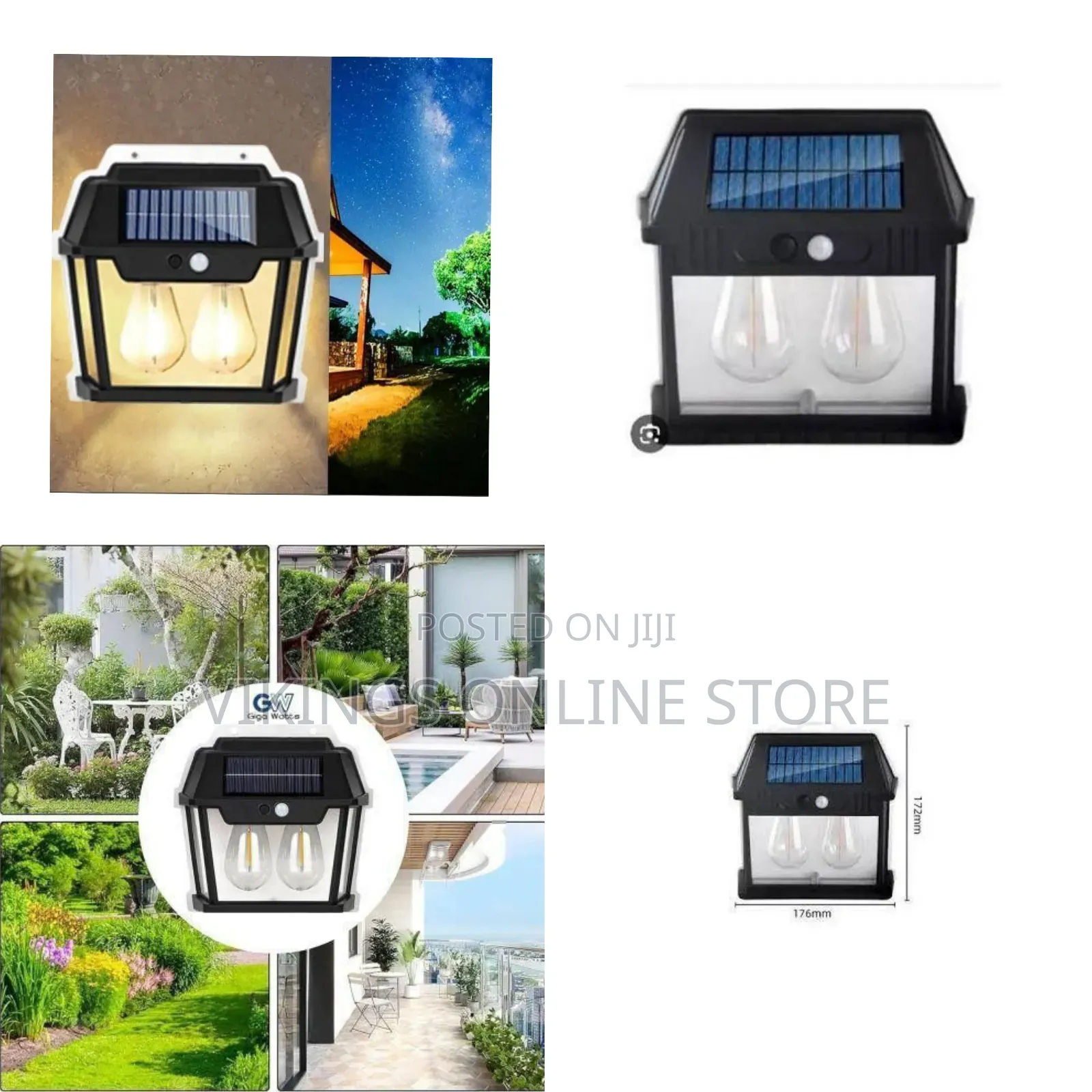 Outdoor Solar Powered Wall Lantern With Edison-Style Bulbs- Multicolor