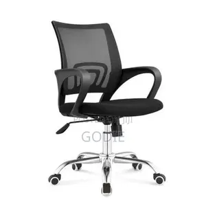 360-Degree Rotating Black Mesh Back Office Chair With a Chrome Base.