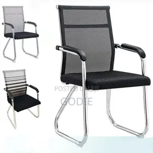 Ergonomic Mesh Guest Chairs With a Chrome Cantilever Base.