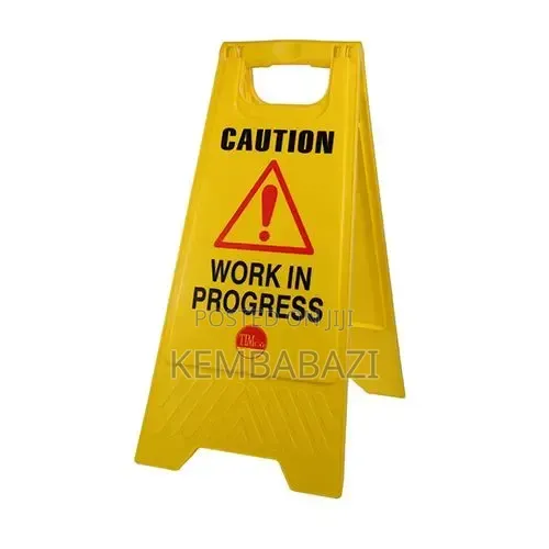 Yellow Plastic "Work In Progress" A-frame Safety Sign Board.
