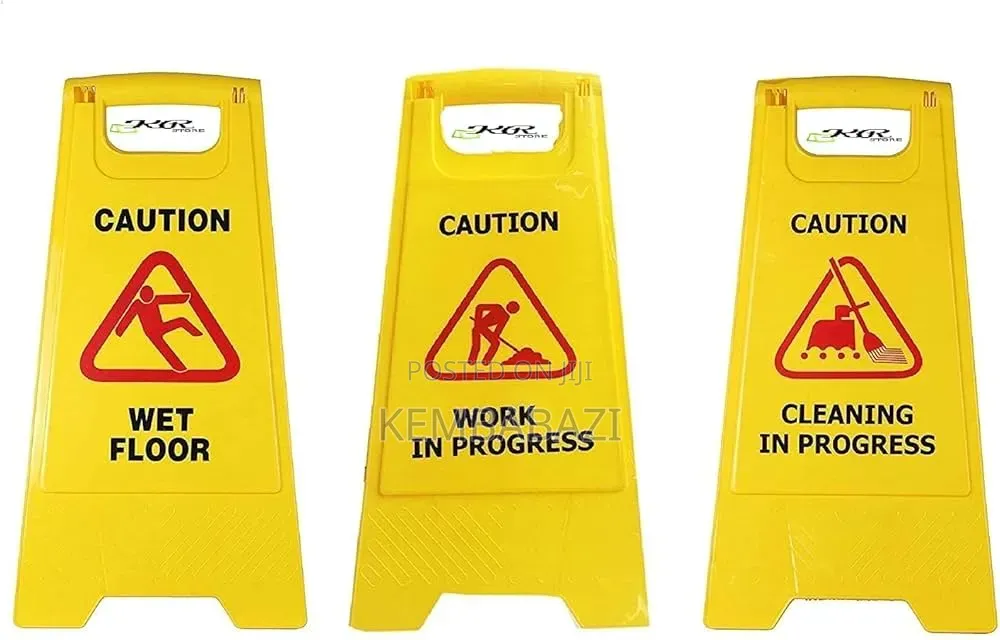 Yellow Plastic "Work In Progress" A-frame Safety Sign Board.