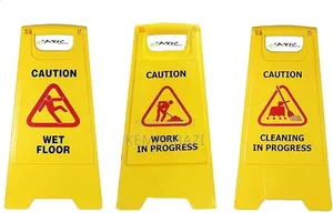 Yellow Plastic "Work In Progress" A-frame Safety Sign Board.