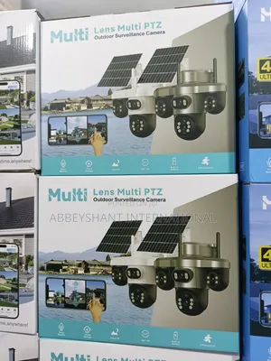 Solar-Powered Multi-Lens PTZ Outdoor Surveillance Camera System.