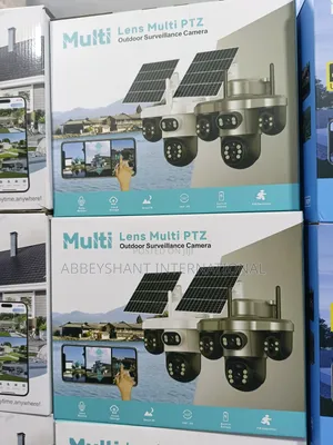 Solar-Powered Multi-Lens PTZ Outdoor Surveillance Camera System.