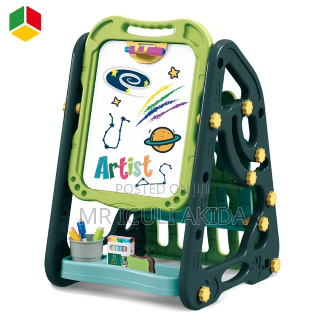 Foldable Double-Sided Magnetic Drawing Board Easel Set WTH Bookshelf