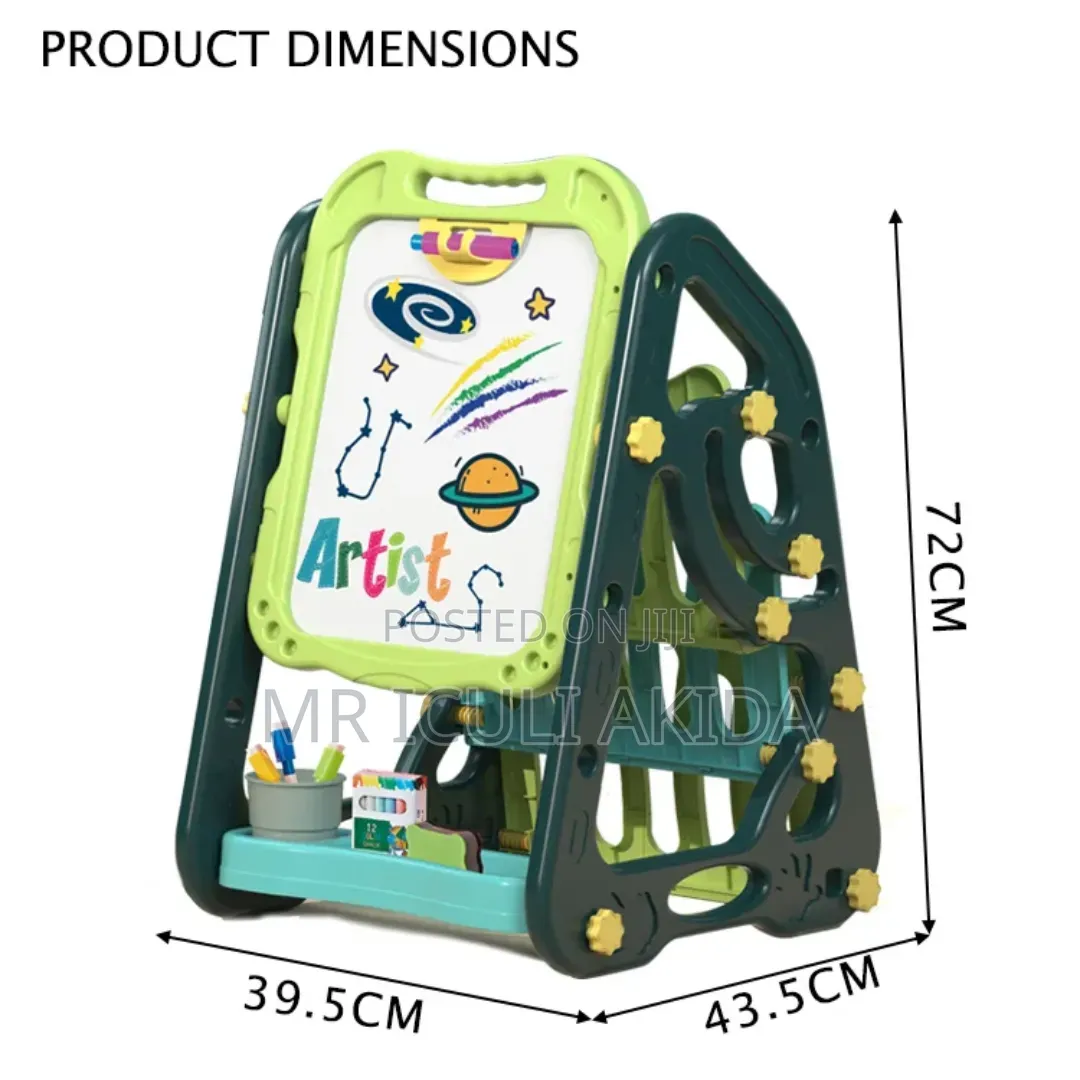 Foldable Double-Sided Magnetic Drawing Board Easel Set WTH Bookshelf