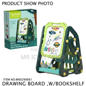 Foldable Double-Sided Magnetic Drawing Board Easel Set WTH Bookshelf
