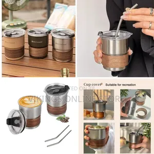 Insulated Stainless Steel Coffee Tumbler With Wooden Grip