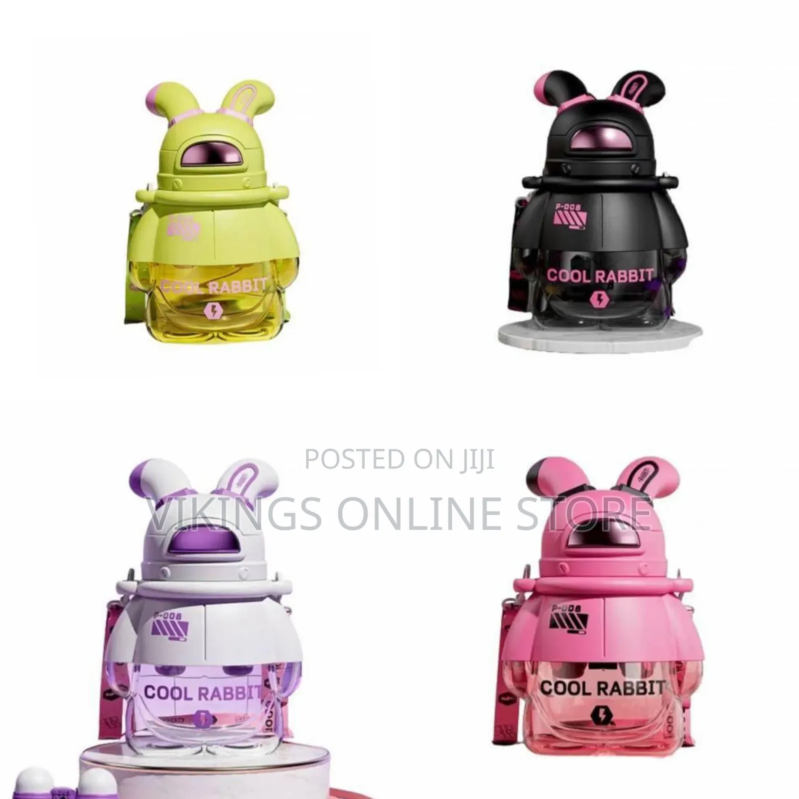Fun "Cool Rabbit" Bunny-Shaped Water Bottle With Strap - Multicolor