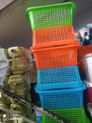 Stackable Plastic Mesh Storage Baskets Available in Vibrant Colors.
