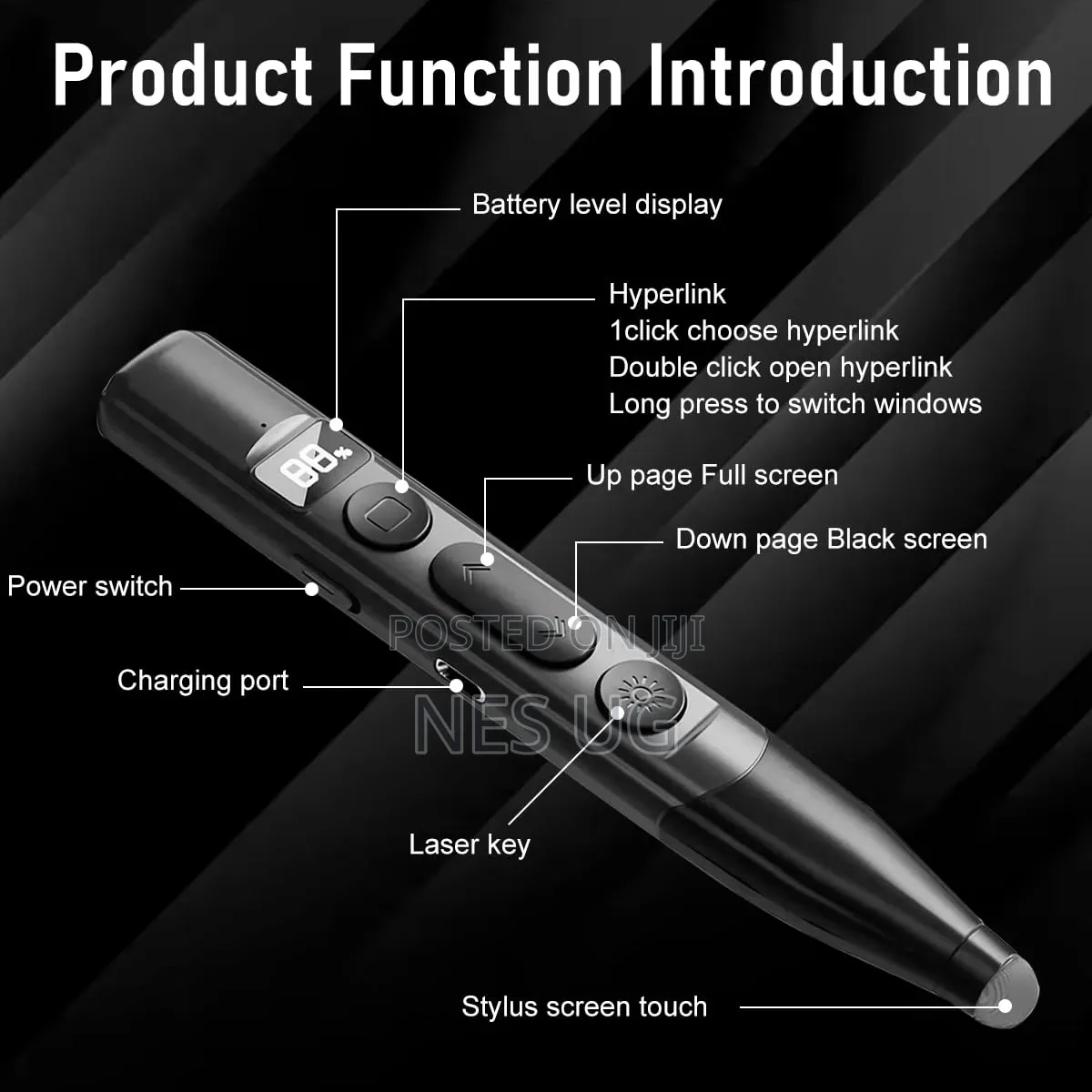Wireless Usb Rechargeable Presentation Clicker Laser Pointer - Black