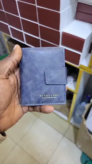 Vintage-Style Blue Faux Leather Wallet Featuring a Button