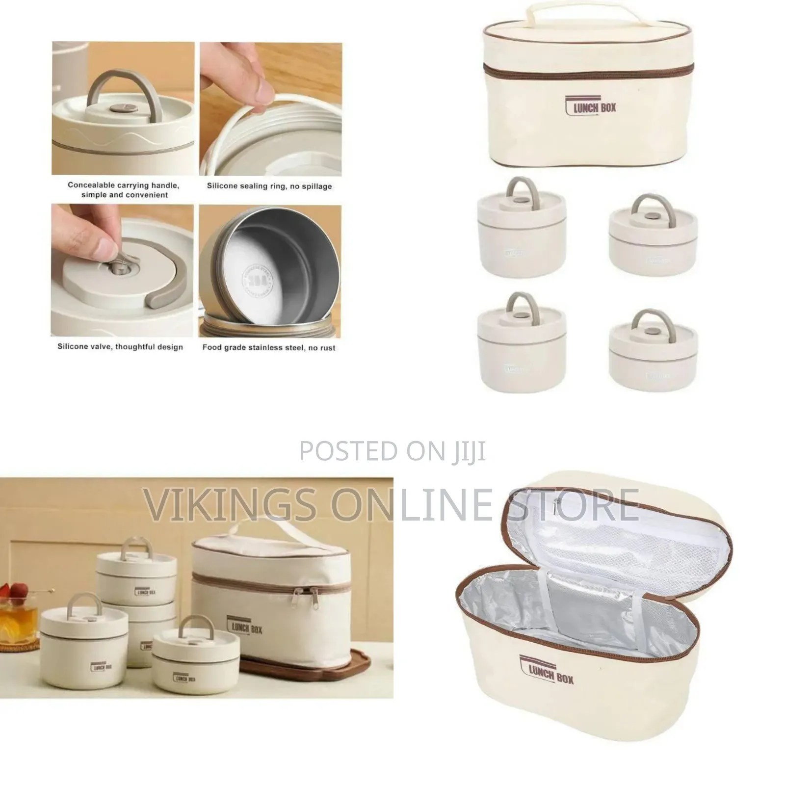 5 PCS Lunch Box Set. Comes With 4 Small Food Flasks and 1 Thermal Bag