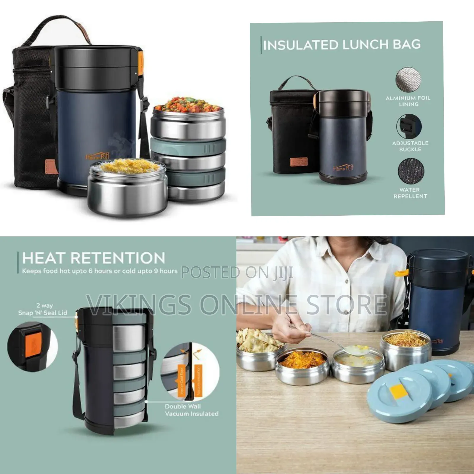 Home Puff Insulated Stackable Food Jar Set With Carrier(2.3l)