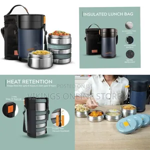 Home Puff Insulated Stackable Food Jar Set With Carrier(2.3l)