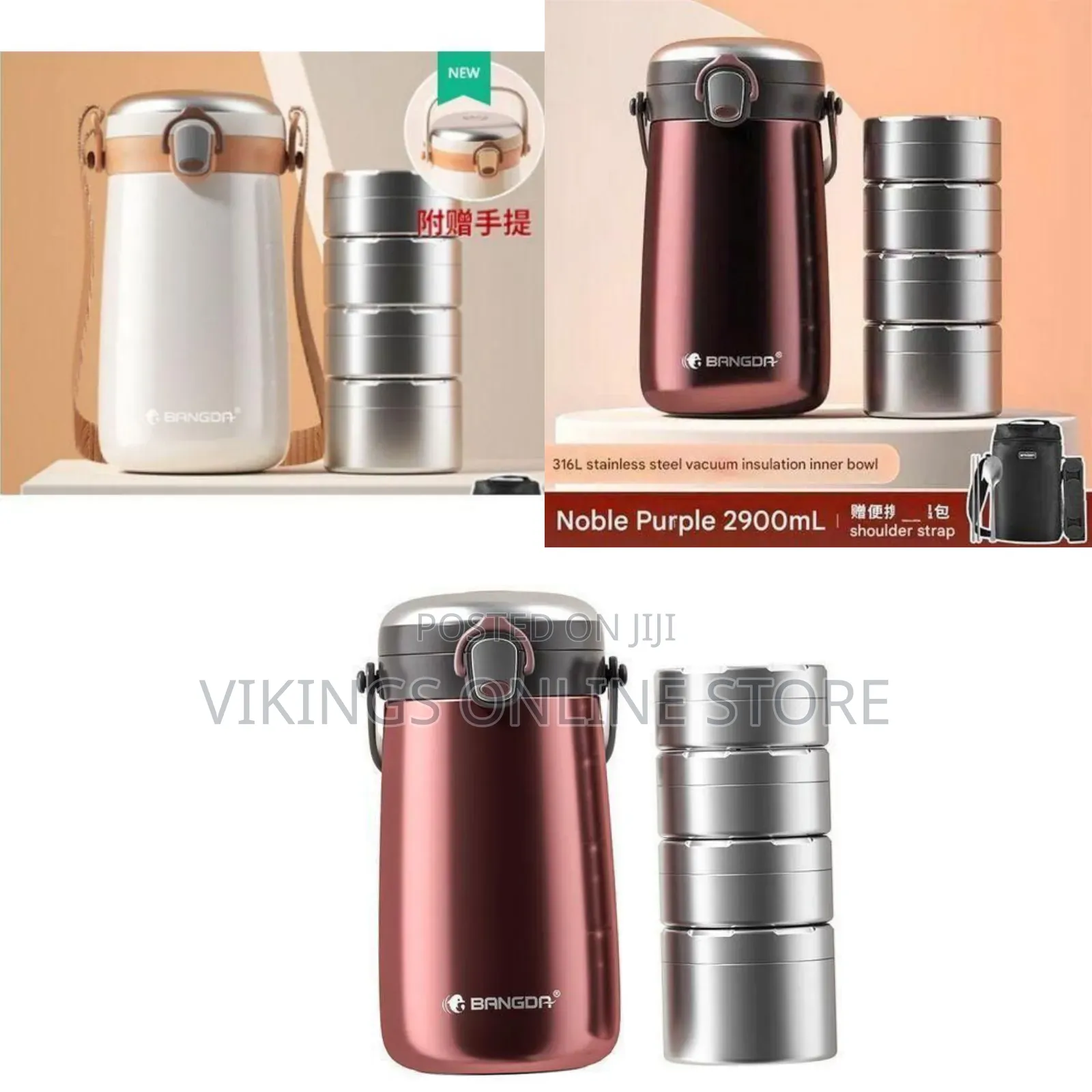 Elegant Vacuum Insulated Food Flask / Thermal Lunch Container Set