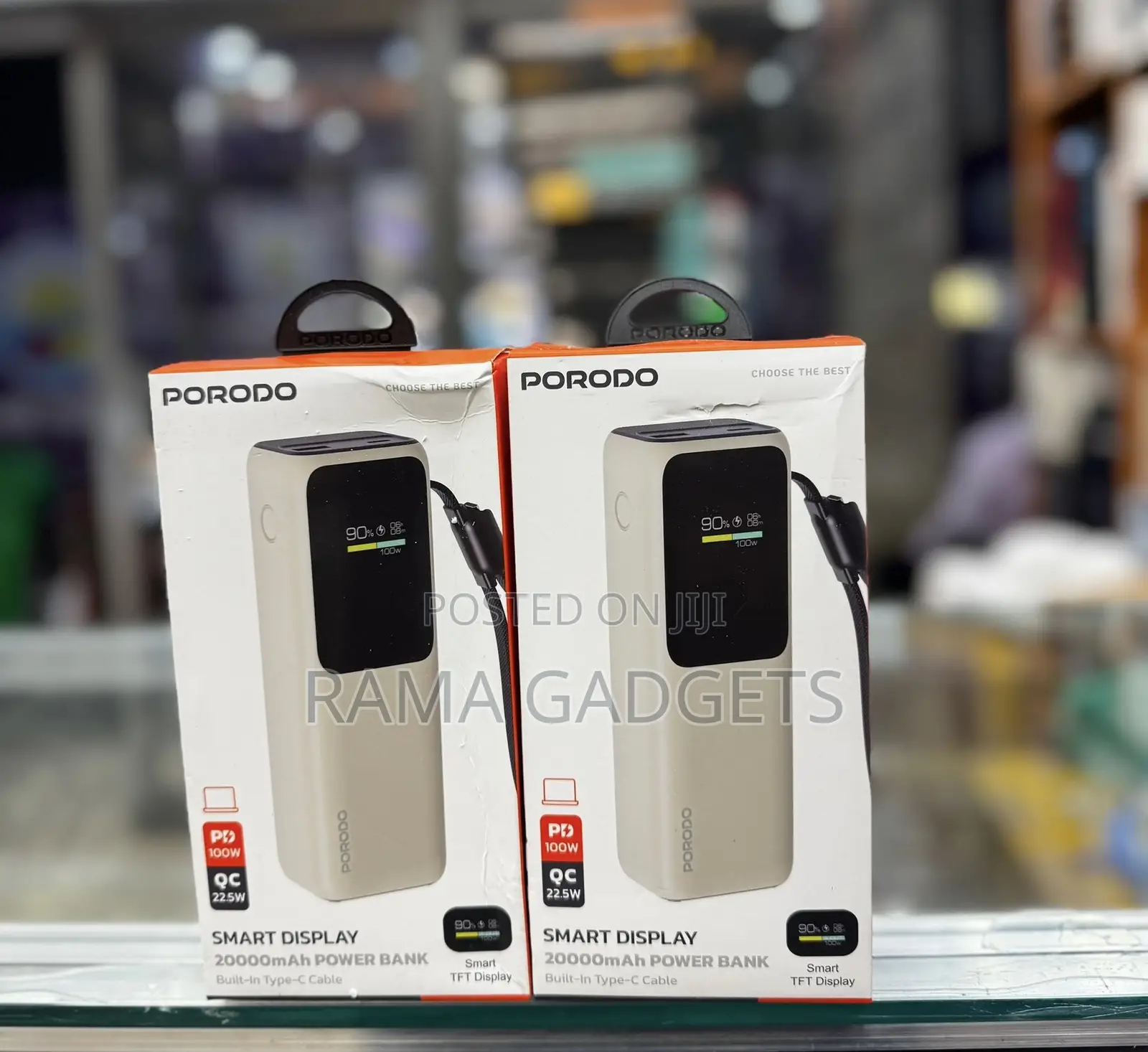 Porodo 20000mah Smart Display Power Bank With a Built-in Type-C Cable,