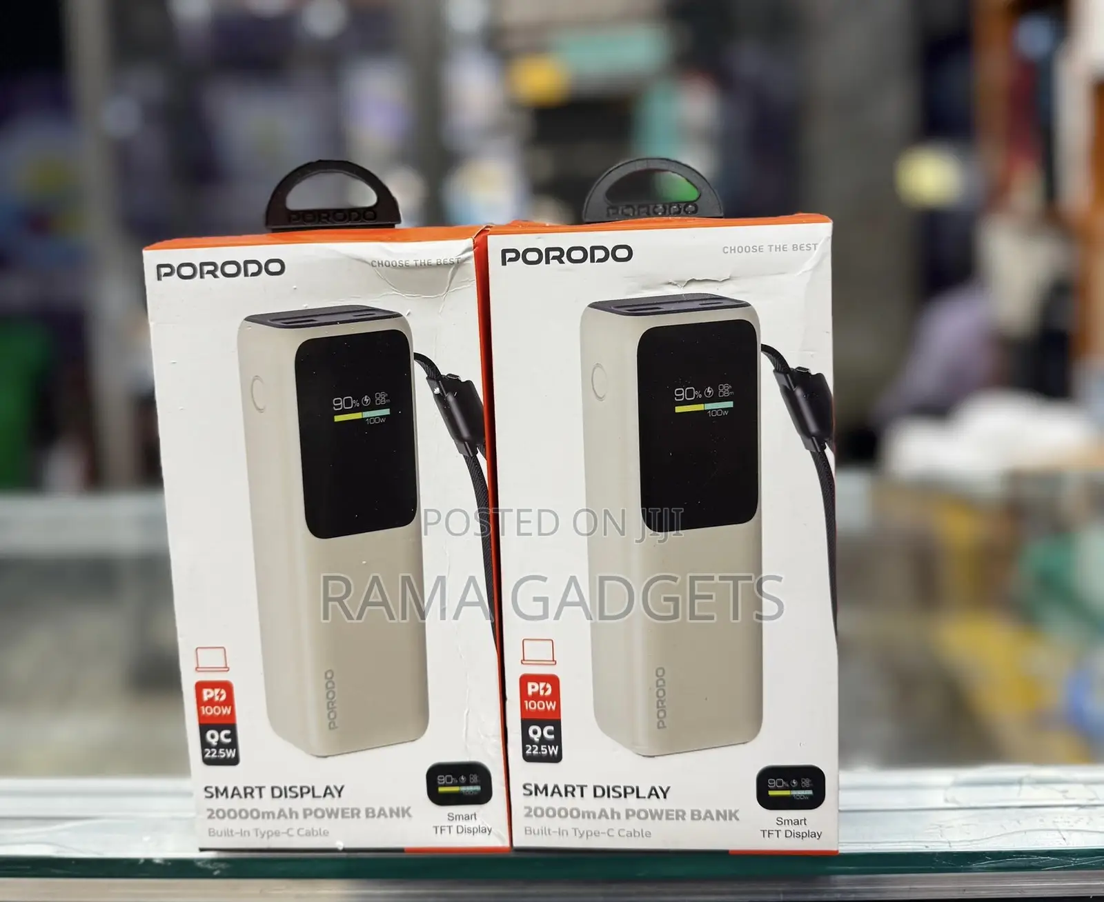 Porodo 20000mah Smart Display Power Bank With a Built-in Type-C Cable,
