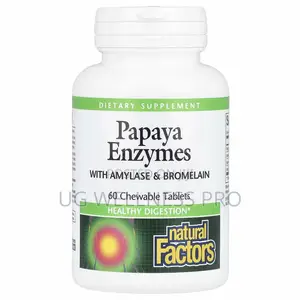 Papaya Enzymes With Amylase Bromelain, 60 Chewable Tablets.