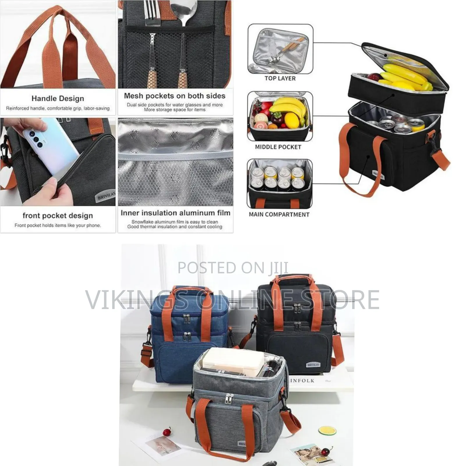 Insulated Dual-compartment Lunch Cooler Bag With Shoulder Strap