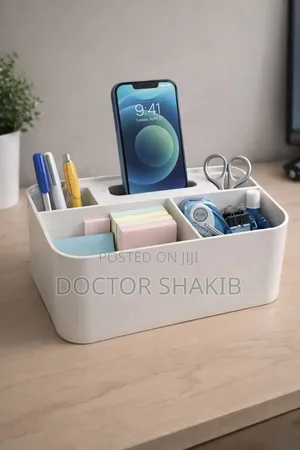 Minimalist White Plastic Desk Organizer