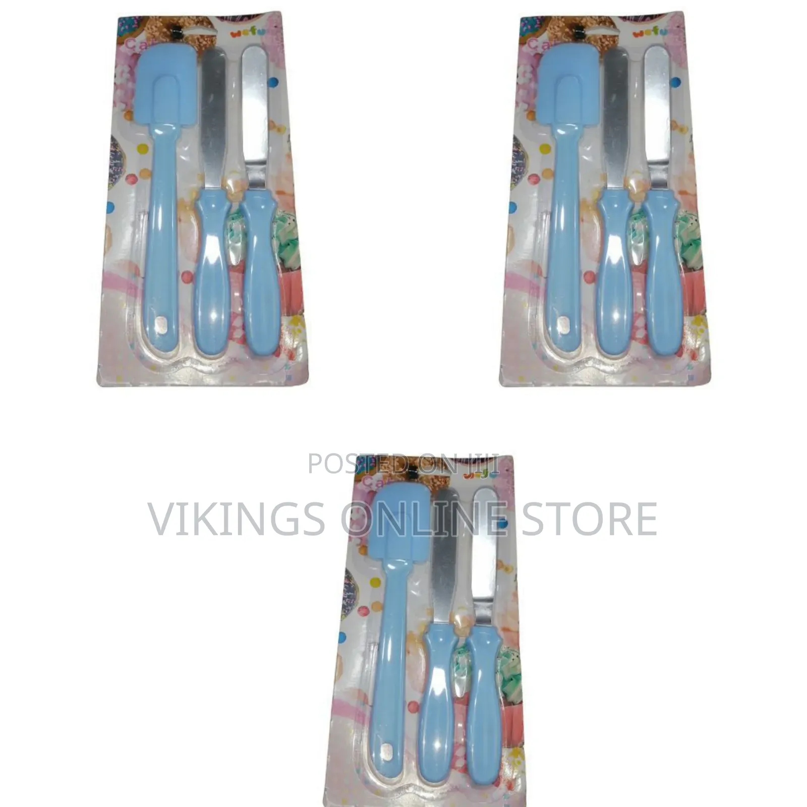 3-in-1 Multi-Function Cake Icing Spatula Knife Set, 3-Pieces- Blue