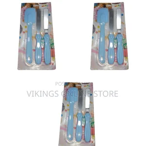 3-in-1 Multi-Function Cake Icing Spatula Knife Set, 3-Pieces- Blue