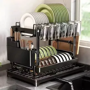 2-Tierdish Drying Rack With a Utensil Holder and Drainboard.