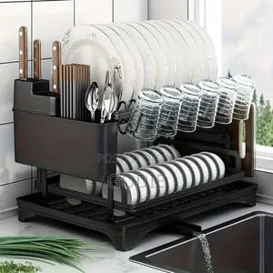 2-Tierdish Drying Rack With a Utensil Holder and Drainboard.