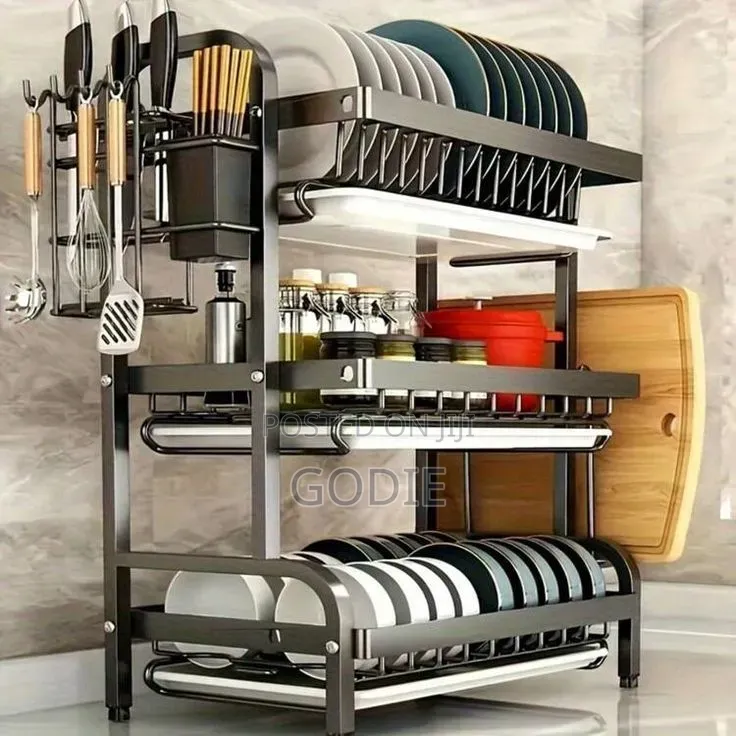 3-Tier Black Stainless Steel Kitchen Dish Drying Rack