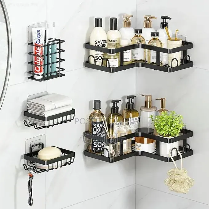 5-piece Black Stainless Steel Corner Shower Caddy
