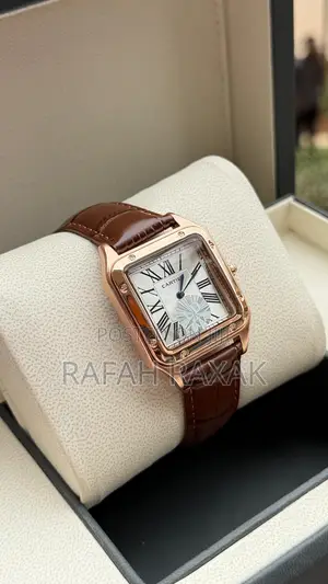 Brown Leather Strap Version of Santos De Cartier Watch