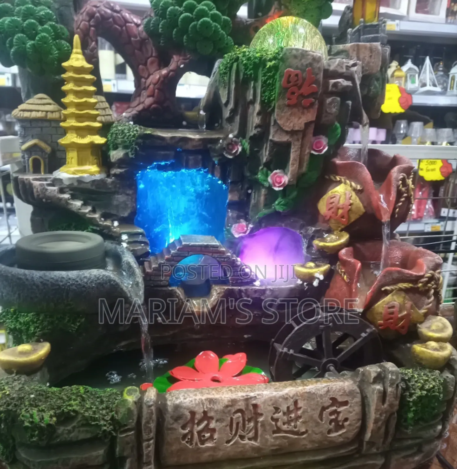 Desktop Fountain With a Waterwheel and Led Lighting.