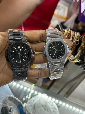 Patek Phillipe Black Silver Stainless Steel Black Face Wrist Time