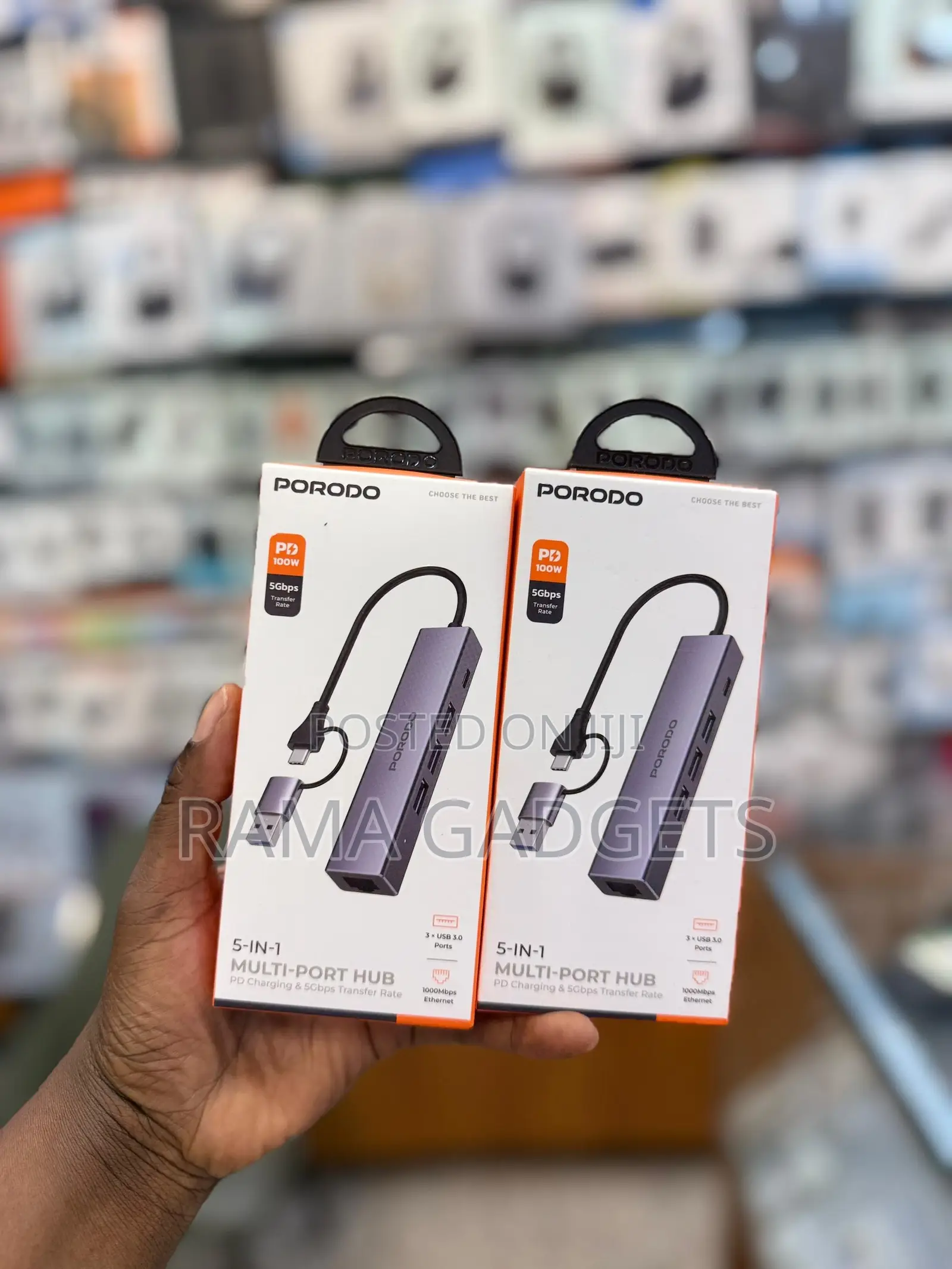 Porodo 5-in-1 Usb-C Multi-Port Hub in Grey, Featuring a 100w Pd