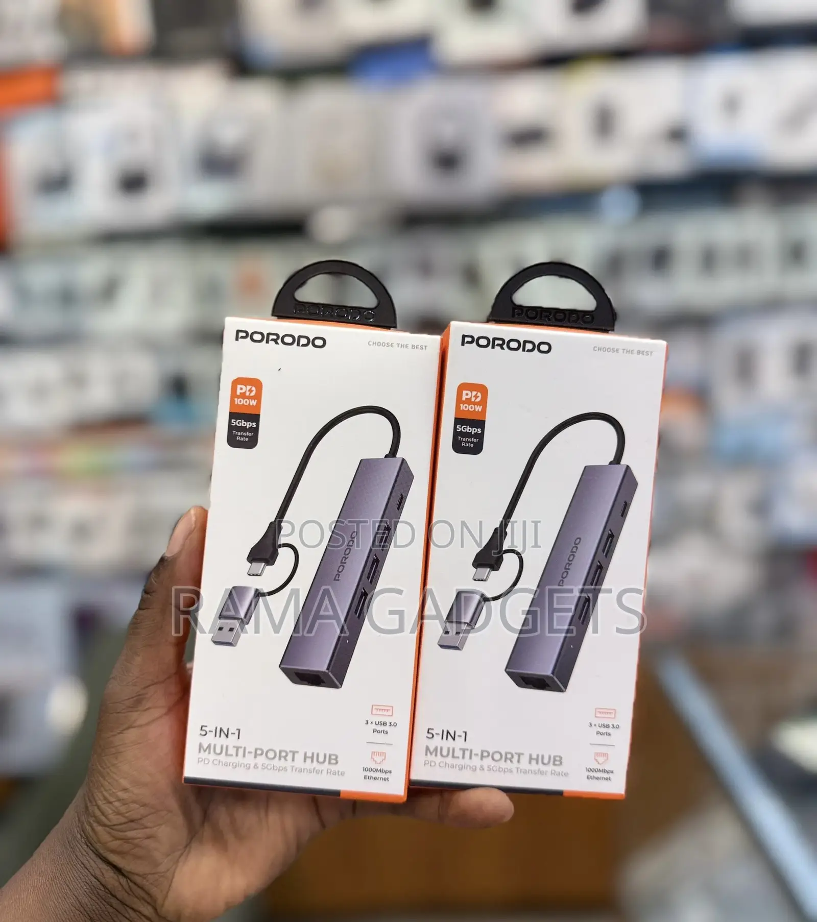 Porodo 5-in-1 Usb-C Multi-Port Hub in Grey, Featuring a 100w Pd